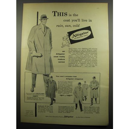 1955 Alligator Coats Ad - This is the coat you'll live in rain, sun, cold
