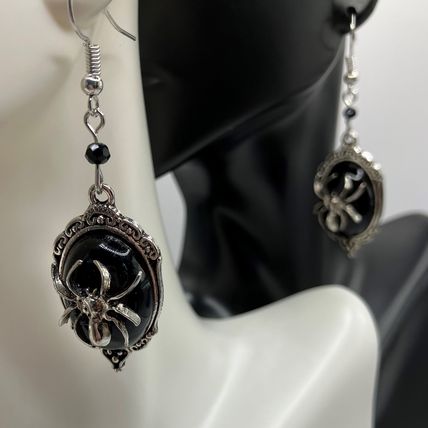 Halloween Earrings Gothic Black Spider Earrings #684