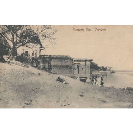 Sunbathing at Massacre Ghat Cawnpore Kanpur Antique Rare Indian Postcard