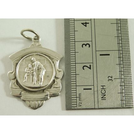 Sterling Silver Pocket Watch Albert Chain Cricket Fob Medal FVECL 1955 Winners