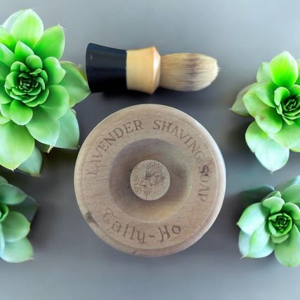 Vintage Ever Ready Badger Hair Shaving Brush 100T Wooden Lavender Soap Bowl Lid