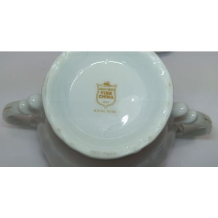 Vintage Sugar Dish Bowl Royal Rose Fine China Japan, Grant Crest Gold Trim