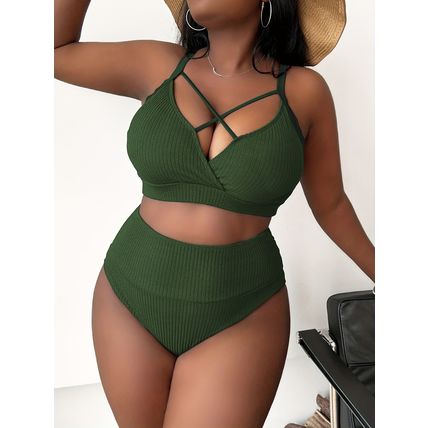New Sexy Plus Solid Size Color Halter High Waist Bikini Swimsuit
