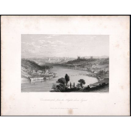 CONSTANTINOPLE FROM THE HEIGHTS ABOVE EYOUB 1842 Henry Adlard ANTIQUE ENGRAVING