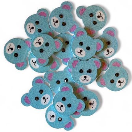 10Pcs Adorable Blue Wooden Teddy Bear Buttons - 18x15mm - Perfect for Crafts!