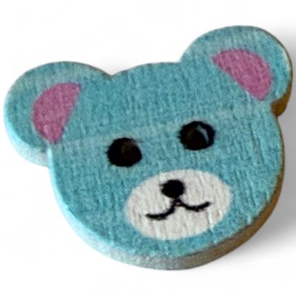 10Pcs Adorable Blue Wooden Teddy Bear Buttons - 18x15mm - Perfect for Crafts!