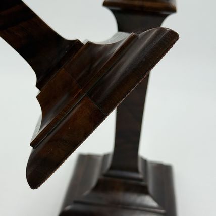 Early 20th Century Walnut Veneer Wood Pedestal Candlesticks Pair Red Velvet 10”