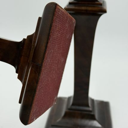 Early 20th Century Walnut Veneer Wood Pedestal Candlesticks Pair Red Velvet 10”