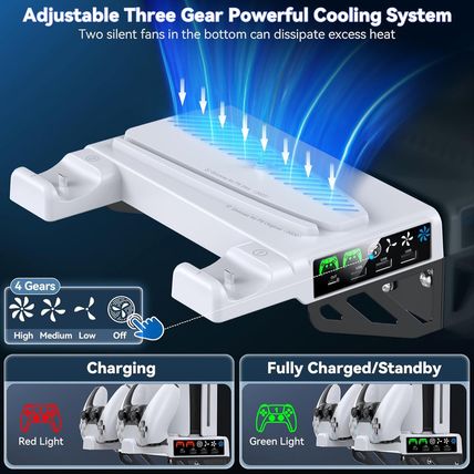 Ps5/Slim/Pro Wall Mount Kit with Cooling Fan & Charging Station, PS5 Shelf Float