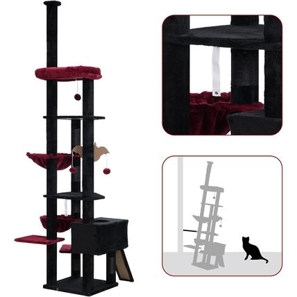 Hebly Cat Tree 92.5-104.3 Inches with Hammock, Floor to Ceiling Gothic Cat Condo
