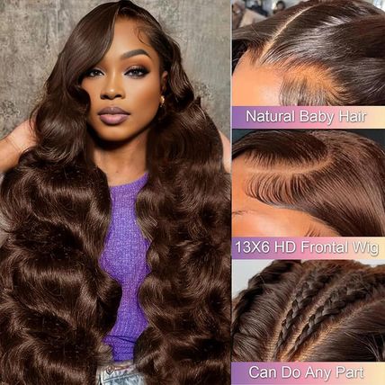 30 Inch Chocolate Brown Lace Front Wig Human Hair 13X6 Body Wave Lace Front Wigs