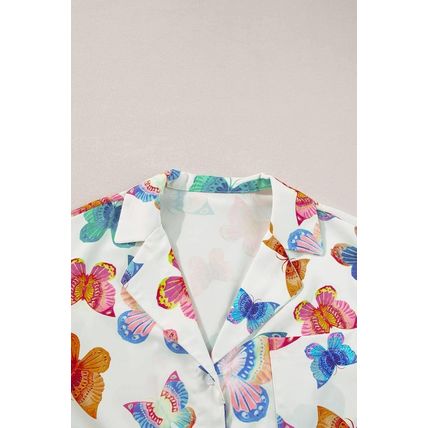 Multicolour Butterfly Pattern Short Sleeve Shirt Pajamas Set