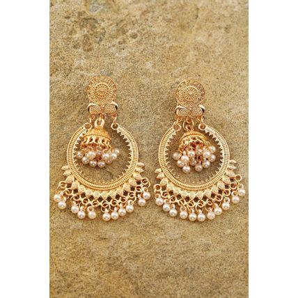 Gold Boho Pearl Tasseled Alloy Dangle Earrings