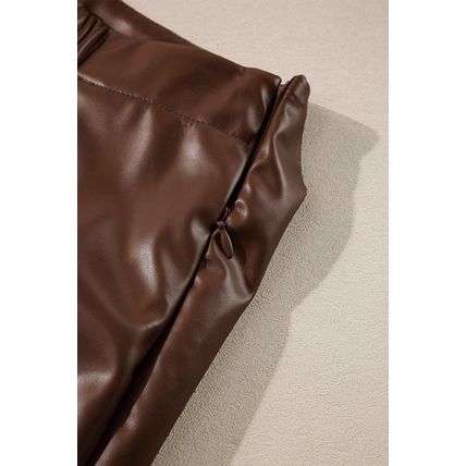 Coffee Bowknot Faux Leather Mini Skirt