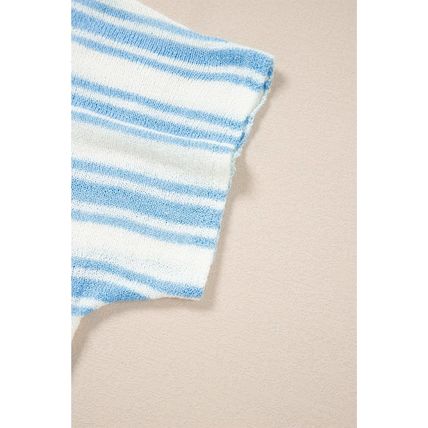 Sky Blue Stripe Boxy Fit Wide Sleeve Sweater T Shirt