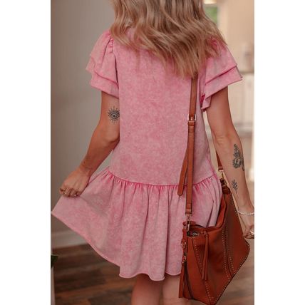 Sachet Pink Mineral Wash Raw Edge Ruffle Mini Dress