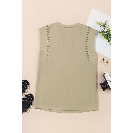 Sage Green Studded Cap Sleeve Round Neck T Shirt