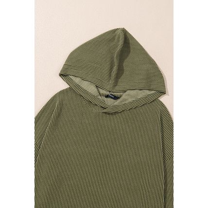 Jungle Green Twisted Rib Texture Solid Hoodie