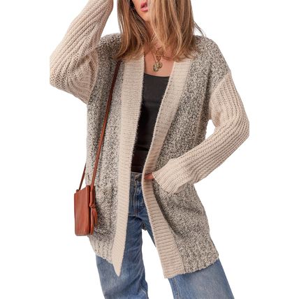 Color Block Side Pockets Open Front Cardigan