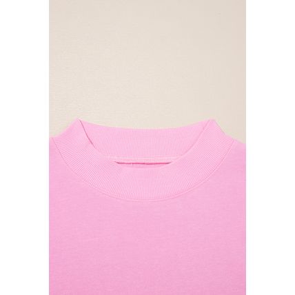 Pink Tiered Ruffle Ribbed Crew Neck Pullover Plus Size Top