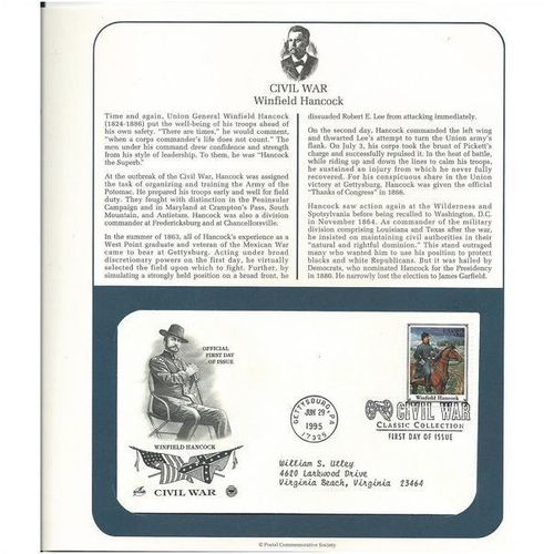 CIVIL WAR series WINFIELD HANCOCK ' OFFICIAL FIRST DAY of ISSUE ' (1995)
