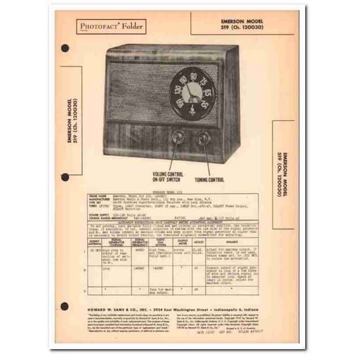emerson model 519 5-tube am radio receiver sams photofact manual