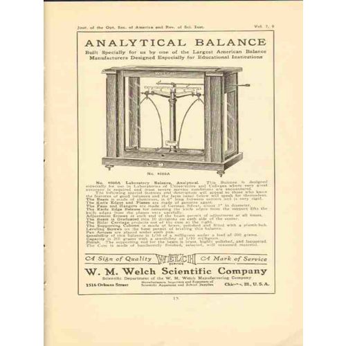 w m welch scientific company 1923 analytical balance scale vintage ad