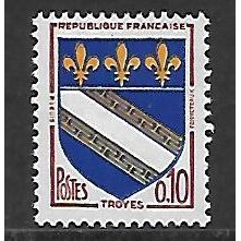FRANCE 1960 ARMS 10c TROYES BLUE YELLOW AND BLACK SG 1499d M MINT#2