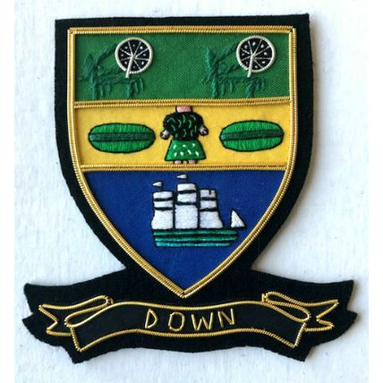 HAND EMBROIDERED IRISH COUNTY - DOWN - COLLECTORS HERITAGE ITEM TO BUY CP MADE