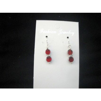 Twin red silvered red glass short drop child or petite adult 925 earrings hook