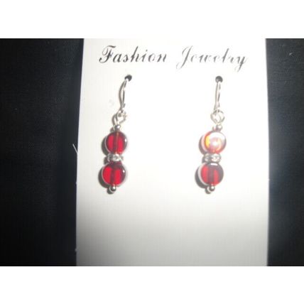 Twin red silvered red glass short drop child or petite adult 925 earrings hook