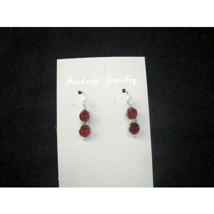 Twin red silvered red glass short drop child or petite adult 925 earrings hook