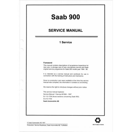 Saab 900 Service Manual 1997 373217 PDF
