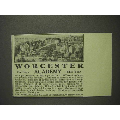 1914 Worcester Academy Ad - For Boys, 81st Year