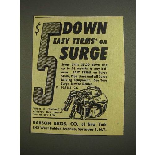 1955 Babson Bros. Surge Milking Products Ad