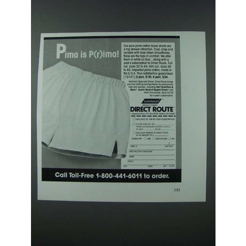 1986 Hartmarx Pima Cotton Boxer Shorts Ad - Pima is P(r)ima