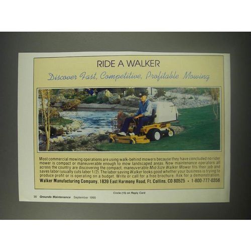 1990 Walker Mid-size Mower Ad - Ride a Walker discover fast, competitive