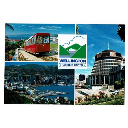 TIKI MULTIVIEW POSTCARD WELLINGTON HARBOUR CAPITAL NEW ZEALAND POSTED 1999