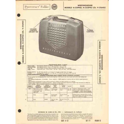 WESTINGHOUSE model H-331P4U H-333P4U AM radio Sams Photofact Manual