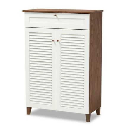 Gray Walnut White Oak Vented Shoe Storage Cabinet 45.25" Tall 4 Shelves Drawers