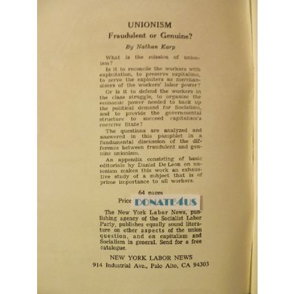 VINTAGE BOOKLET UNIONISM: FRADULENT OR GENUINE? by NATHAN KARP trade union