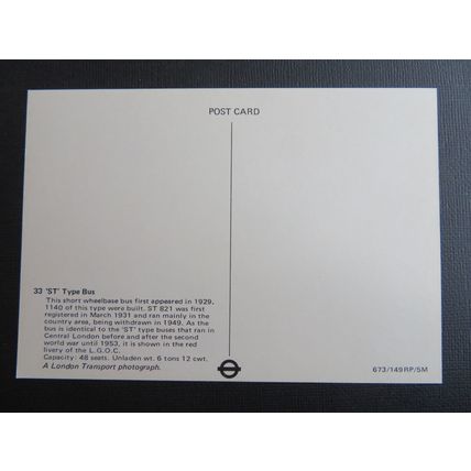 33 ST Type Bus, London Transport Postcard