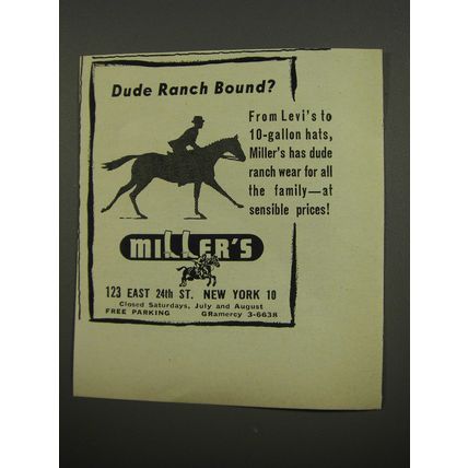 1953 Miller's Riding Clothes Ad - Dude Ranch Bound?