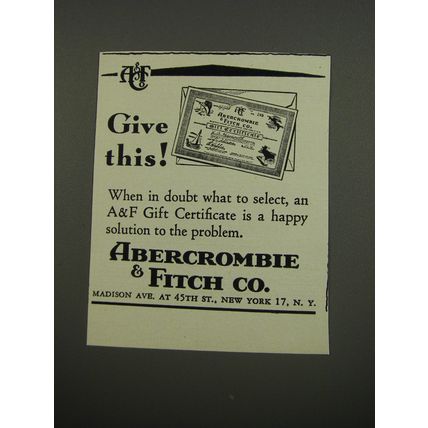 1953 Abercrombie & Fitch Gift Certificate Advertisement - Give this!