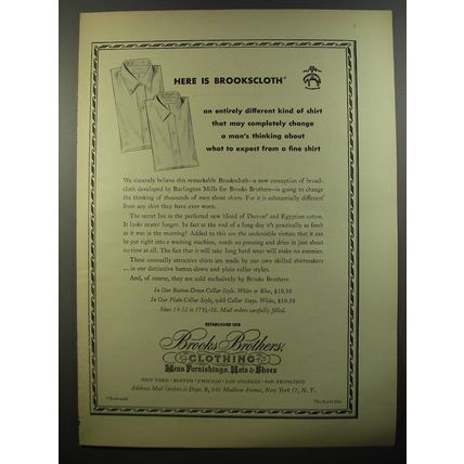 1954 Brooks Brothers Brookscloth Shirts Ad - Here is Brookscloth