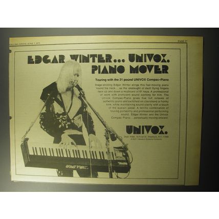 1973 Univox Compac-Piano Advertisement - Edgar Winter