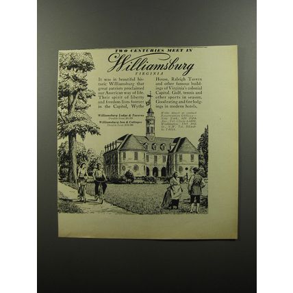 1956 Williamsburg Virginia Ad - Two centuries meet in Williamsburg Virginia