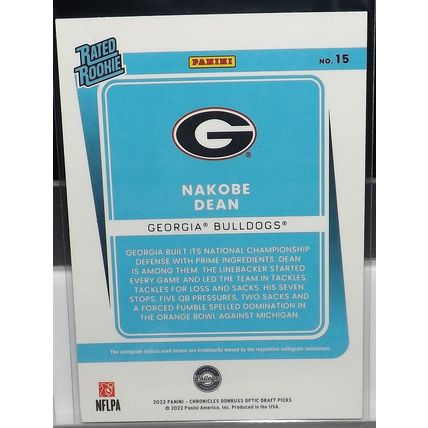 2022 Chronicles Draft Picks NAKOBE DEAN (Georgia/Eagles) Optic rated Rookie #15