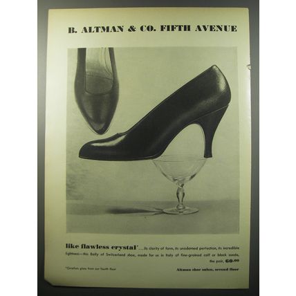 1955 B. Altman Shoes by Bally of Switzerland Ad - Like flawless crystal