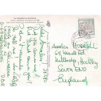 Schlosshof zu Heidelberg Germany Postcard posted 1980 corner crease